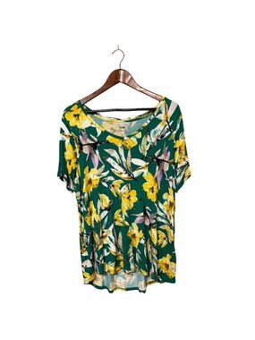 Evri Womens OX Floral Green & Yellow Modern Tee Stretch Short Sleeve Cruise